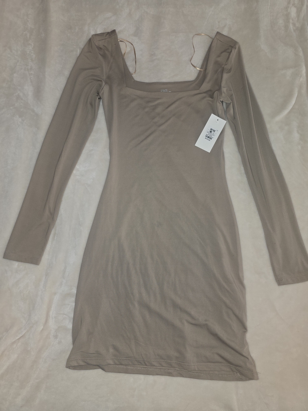 Square Neck Long Sleeve Bodycon Dress in Taupe